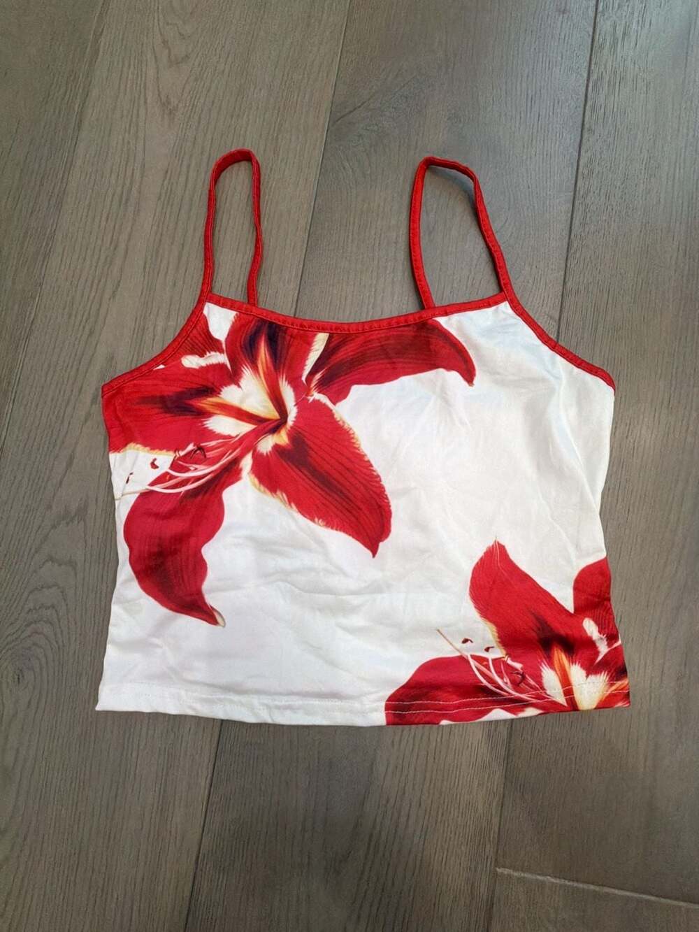 Vintage Floral Lily Print Spaghetti Strap Crop Tank Top